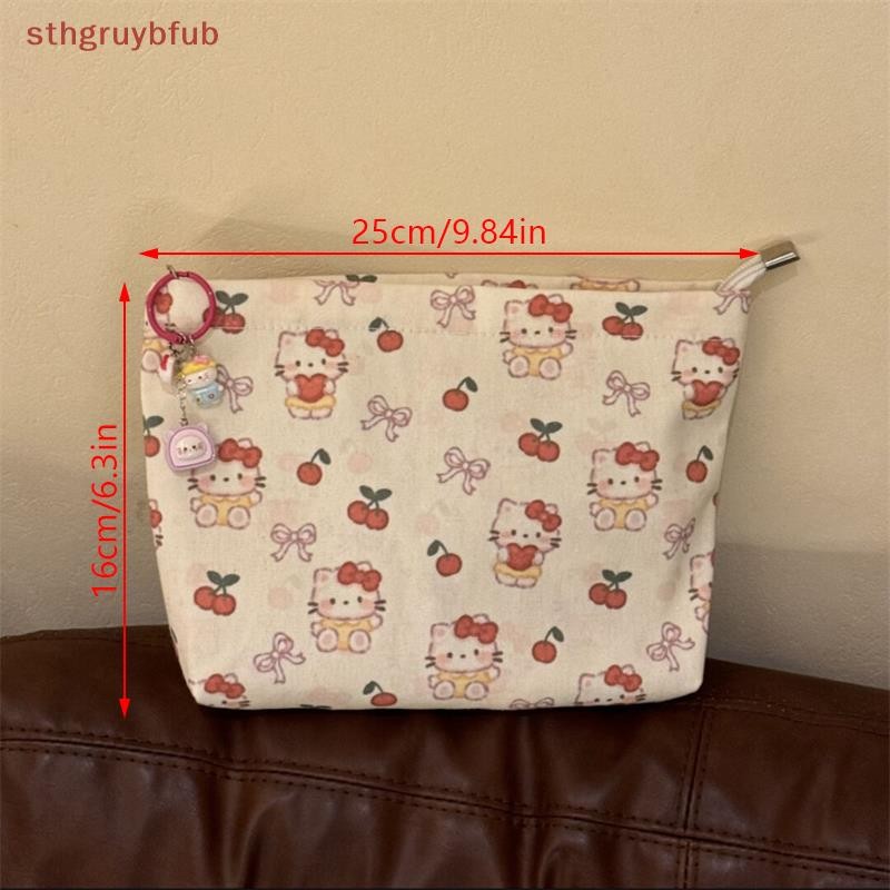 STHB น่ารัก Sanrio Hello Kitty กระเป๋าเครื่องสําอาง Sweet KT Cat ความจุขนาดใหญ่แบบพกพาผ้าใบกระเป๋าเก็บกระเป๋าเหรียญกระเป๋าแต่งหน้าของขวัญ TH