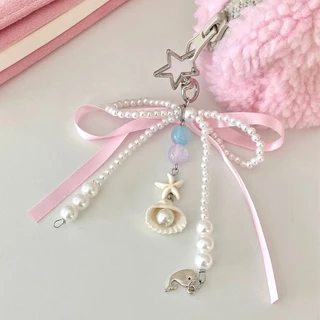 บัลเล่ต์แรงบันดาลใจแฟชั่นมุกเทียม Bowtie Charm Stylish Bowknot ริบบิ้นพวงกุญแจกระเป๋าเครื่องประดับสําหรับกระเป๋าและอุปกรณ์