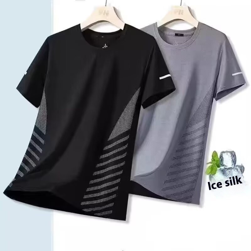 HANLU Mens Short Sleeve Summer Ice Silk Quick-Drying Outdoor Running เสื้อยืดออกกําลังกาย