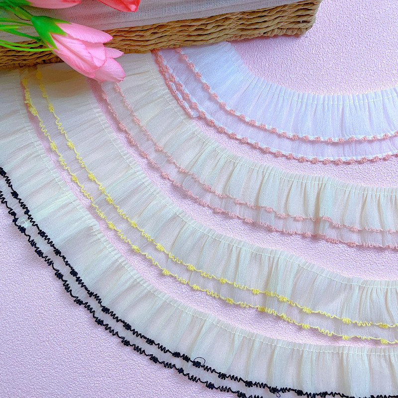 ชุดนอนผ้าลูกไม้ลายจีบฟันหมาคลาสสิก ลูกไม้ลายคลื่น Tencel จีบกระโปรงคอวี เสื้อผ้าผู้หญิง