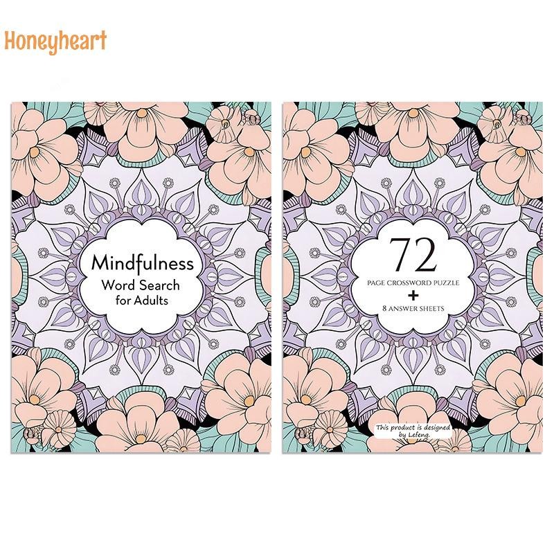 <Honeyheart> Mindfulness Word Search Book สําหรับผู้ใหญ่ด้วยโซลูชั่น Stress-Relieving Puzzle Noteboo
