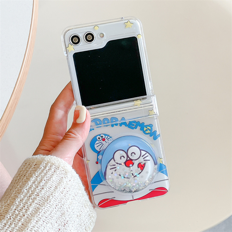 SAMSUNG การ์ตูนโดราเอมอนวงเล็บสร้อยข้อมือเคสโทรศัพท์สําหรับSamsung Z Flip 7 3 4 5 6 Flip6 ZFlip6 Clear Hard PCกันกระแทก - รูปที่ 3