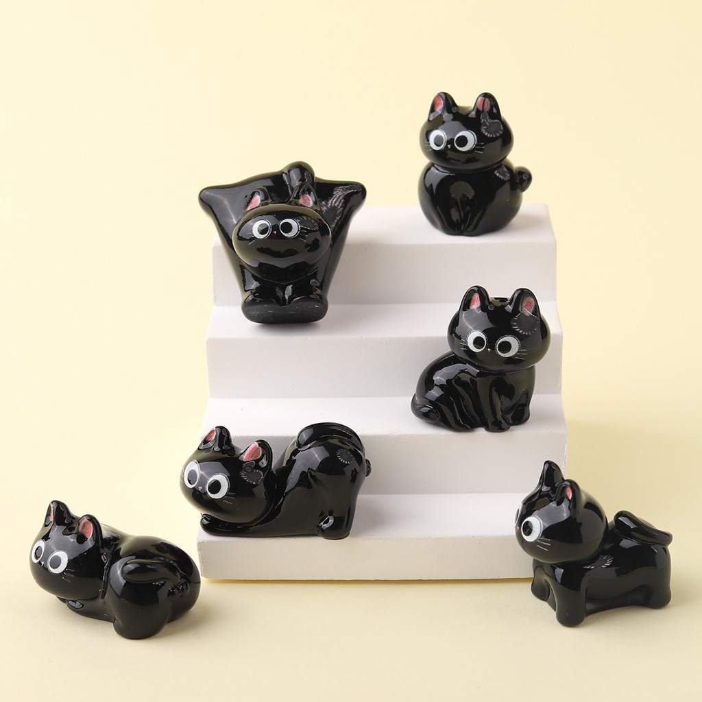 เสน่ห์เรซินแมวดํา 6 ชิ้นสําหรับ DIY (Z-4)