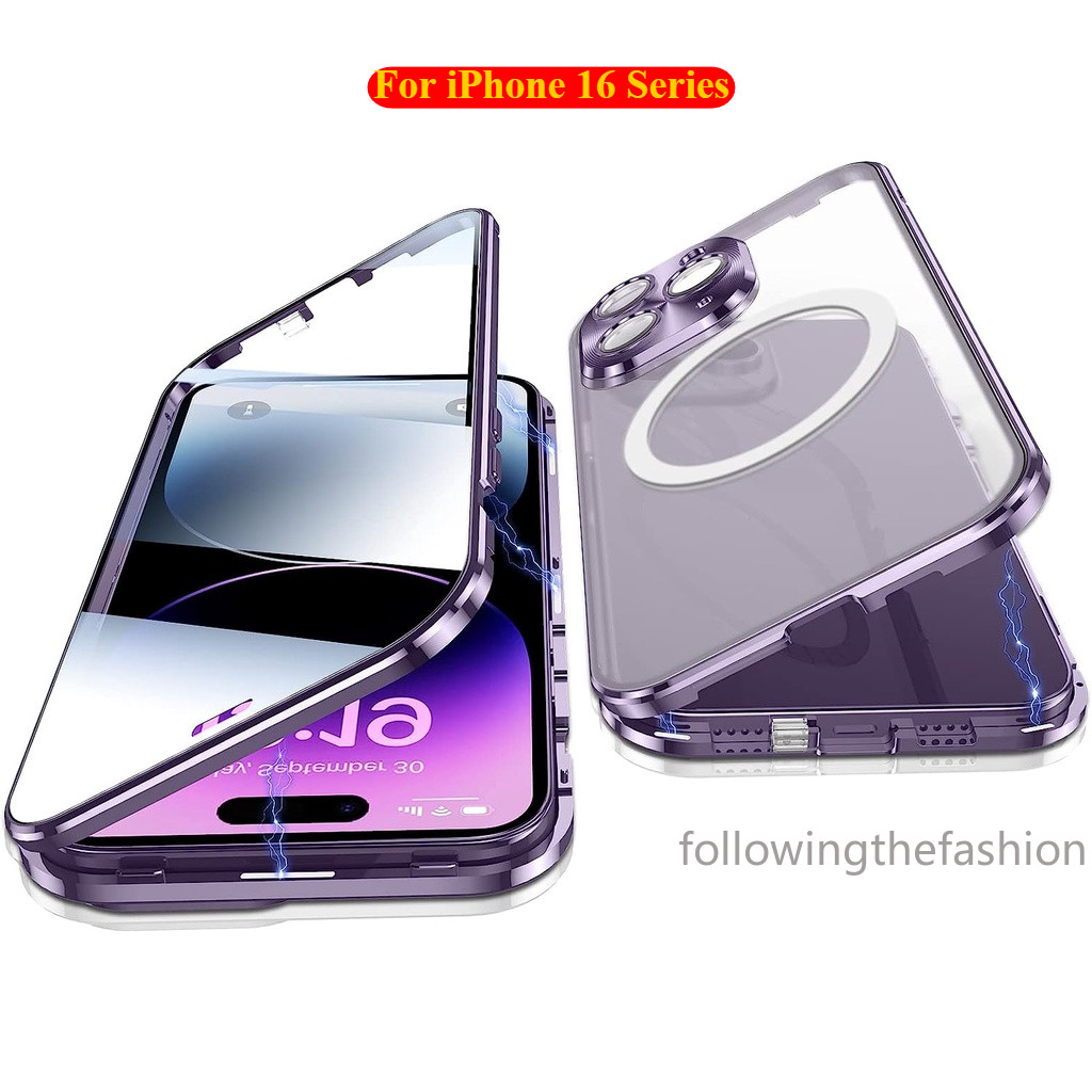 กรณีแม่เหล็กสําหรับiPhone 16 Phone12 13 14 15 16 Pro e ProMax 4G 5G 360 องศาสองด้านป้องกันแม่เหล็กดูดซับกันชนโลหะด้านหน้ากระจกนิรภัยกลับFrosted PC Cover – โปรปัง