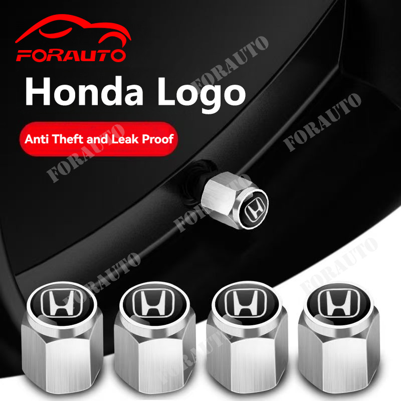 จุกลมยางรถยนต์ พร้อมโลโก้ จุกปิดลมยาง ฝาปิดจุกลม ยางรถยนต์ Honda/ฮอนด้า สีขาว/สีดำ 1 ชุด (4 อัน) - Car Tire Valve Caps