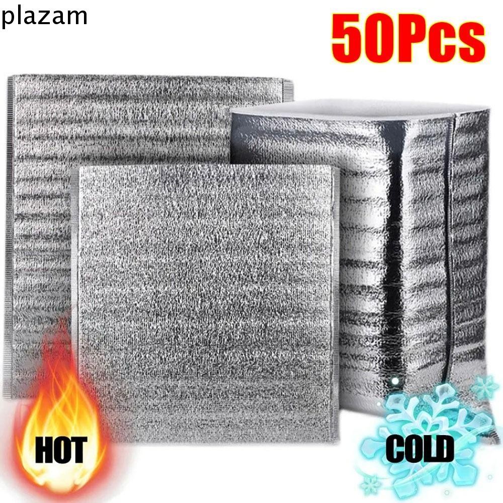 PLAZAM 50 ชิ้น/แพ็คถุงอลูมิเนียมฟอยล์,อาหารการจัดส่งความร้อน Carrier ถุงฉนวนกันความร้อน,พับบรรจุเครื่องดื่มเก็บน้ําแข็งเย็น Warm Cooler กระเป๋า