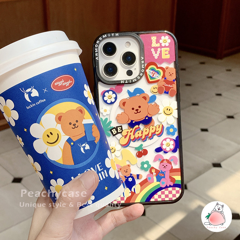 น่ารัก ยิ้มดอกไม้Wiggleกระต่ายหมีผู้ถือไร้สายชาร์จเคสโทรศัพท์เข้ากันได้สําหรับiPhone 16 15 Plus 14 13 12 Pro Max 11 พร้อมโซ่Anti-scratch Hard PCปกหลังShell - รูปที่ 2