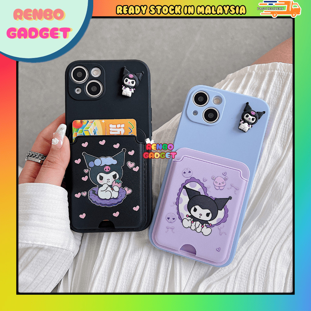 Vivo Y27 4G Y21T Y27s Y33s Y33T Y35 Y36 5G Y78 5G Y100 3D kuromi ผู้ถือบัตร matte tpu soft case ปลอก