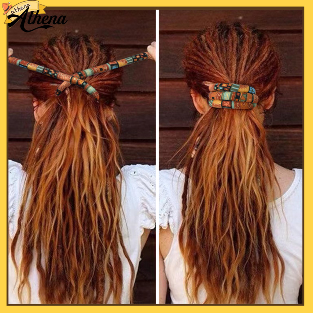 ที่| สไตล์ชาติพันธุ์ Retro พิมพ์ Dreadlocks ผม Tie Handmade ยืดหยุ่นลวดเหล็กฝัง Bendable ผู้ถือหางม้าอุปกรณ์เสริมผม