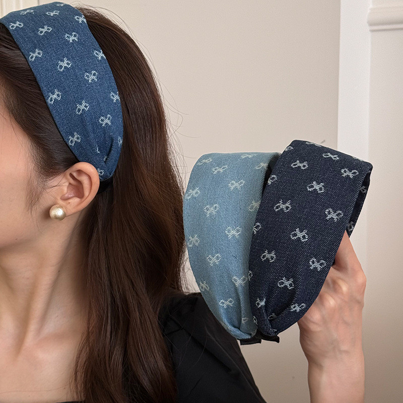 Town Shell - lil Couquette Denim Korean Big Head Band / Wide Korean Headband / Jumbo Jeans Denim Ban