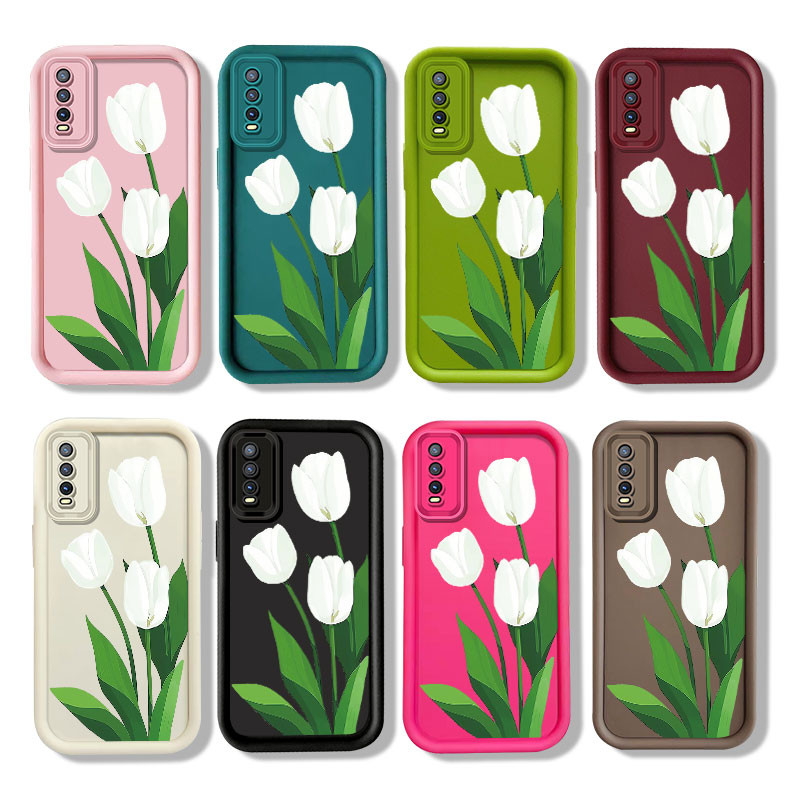 ภาพประกอบศิลปินดอกทิวลิปเคสโทรศัพท์สําหรับvivo Y20s [G] Y21 Y21S Y21A Y21T Y33S Y33T Y3S 2021 Y50 Y30 Y30i Y55 Y75 Y77 Y91C Y93 Y91S Y95 กรณีกันกระแทกแฟชั่น
