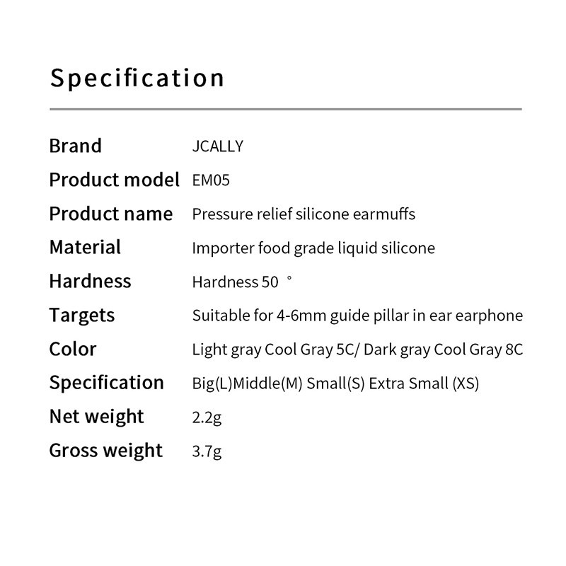 Jcally EM05 ความดันบรรเทาซิลิโคน Earmuffs เหมาะสําหรับ 4-6 มม.คู่มือเสาในหูหูฟัง KZ EDC PRO X
