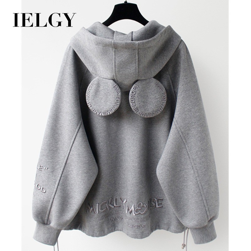 IELGY ฤดูใบไม้ร่วงและฤดูหนาวผู้หญิงหลวมกลางความยาวหนา คลุมด้วยผ้า เสื้อกันหนาวแจ