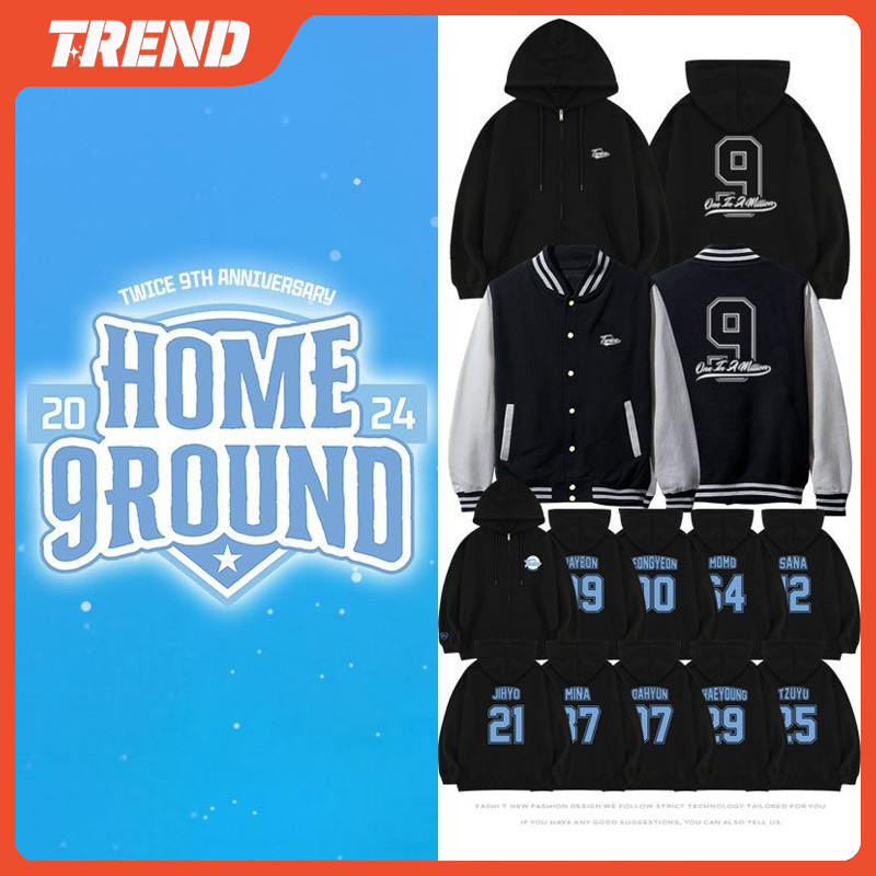 KPOP TWICE 9th Anniversary HOME 9ROUND Zip-up Hoodie Plus Size Korean Edition แฟชั่นหลวมพิมพ์กีฬาผู้