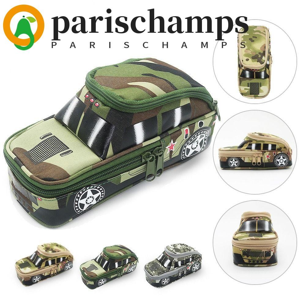 กล่องดินสอ PARISCHAMPS, เคสเครื่องเขียนซิปคู่ลายพราง, กล่องดินสอ 3D ความจุขนาดใหญ่กระเป๋าเก็บของมัลติฟังก์ชั่นกล่องดินสอรถเด็กชายเด็ก
