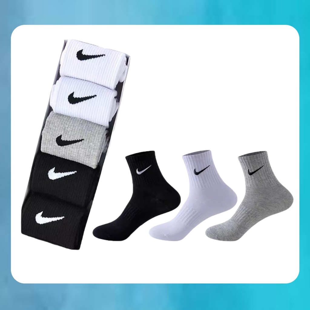 Nike ถุงเท้าแฟชั่น ถุงเท้าข้อกลาง ถุงเท้าแฟชั่น ถุงเท้าวิ่ง กล่องนึงมี 5 คู่สีเดียวกัน