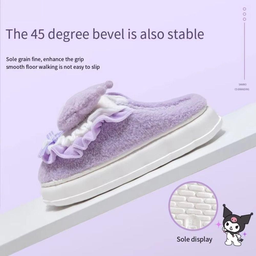 Citao Sanrio รองเท้าแตะ, Kuromi Cinnamoroll Melody ฤดูใบไม้ร่วงฤดูหนาวรองเท้าแตะ Plush, น่ารัก Hello Kitty Purin ตุ๊กตารองเท้าผ้าฝ้ายของขวัญวันหยุด