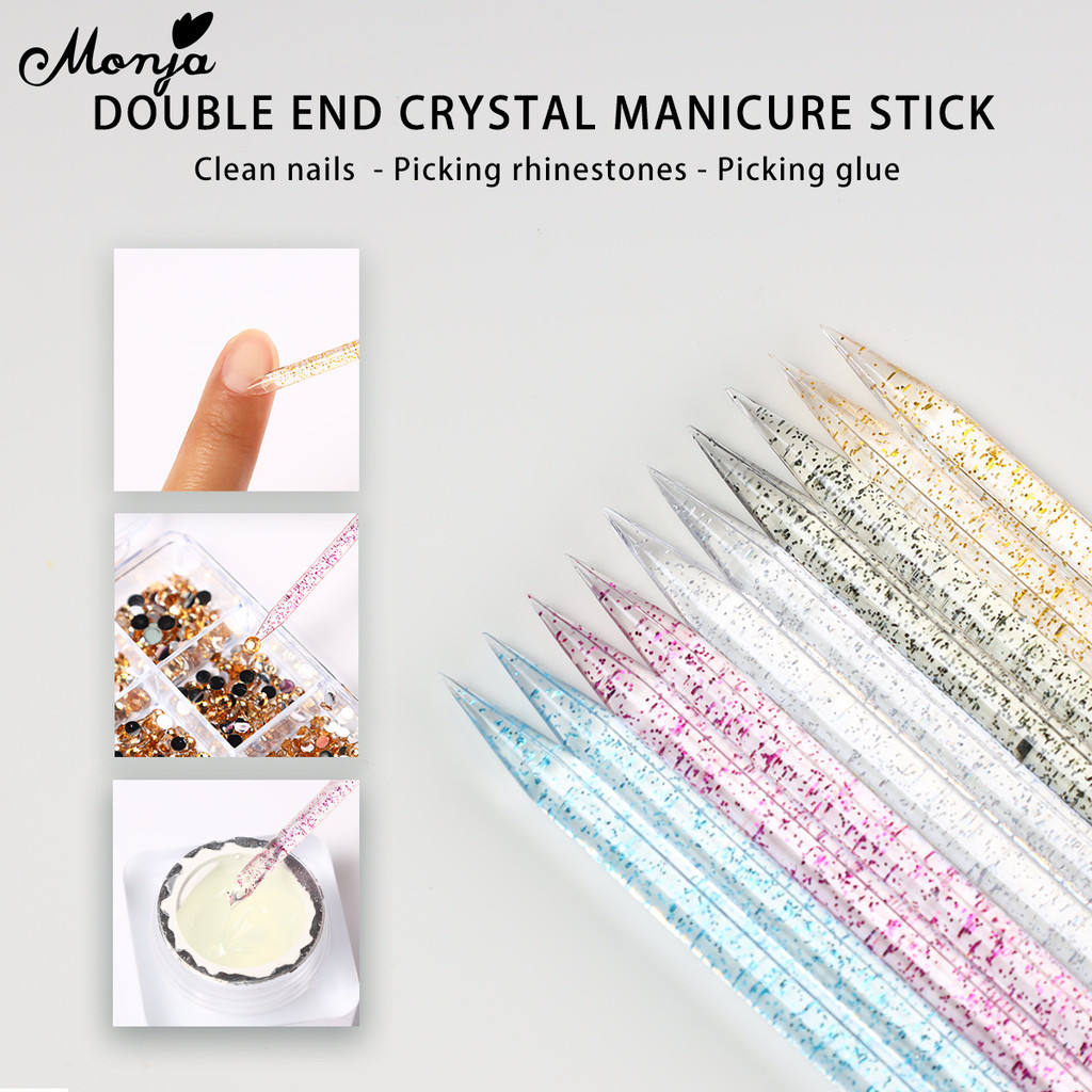 Monja 100 ชิ้นเล็บ Cuticle Pusher Reusable คริสตัลเล็บ Stick อะคริลิค เพชรปากกา เล็บ เครื่องมือ