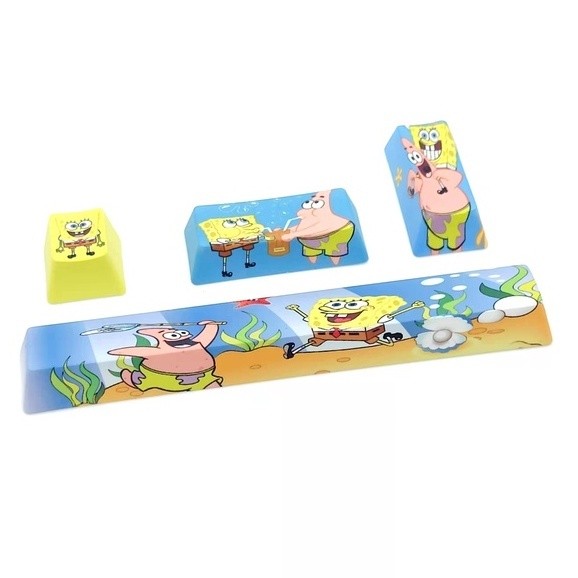 4 ชิ้น SpongeBob SquarePants Keycap Sublimation Keycap PBT Keycap คีย์บอร์ดเครื่องกล Keycap