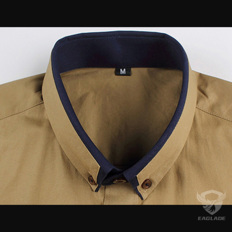 Eaglade เสื้อเชิ้ตแขนยาวผู้ชายกอล์ฟอย่างเป็นทางการเสื้อเชิ้ตลําลองสําหรับผู้ชาย ไร้ริ้วรอย 1306 ในสีน้ําเงินเข้ม D04