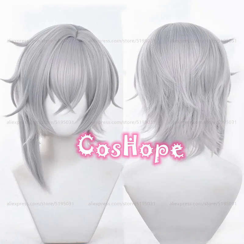 HSR Moze Cosplay Wig 40cm Short Hair Gray Wig Cosplay Anime Cosplay Wigs Heat Resistant Synthetic Wi