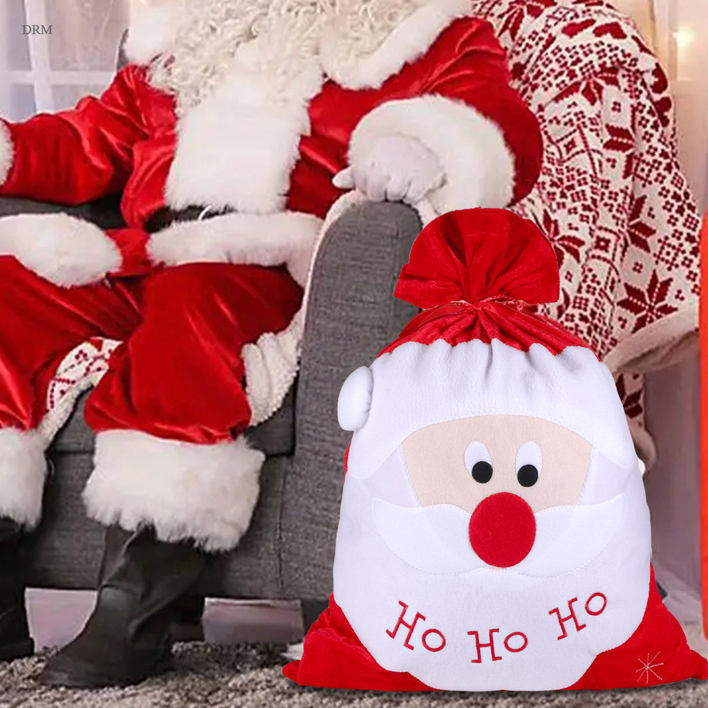 Drm 1PC ขนาดใหญ่ Santa ของขวัญกระเป๋ากํามะหยี่สีทองเย็บปักถักร้อยคริสต์มาสปัจจุบันกระเป๋า Drawstring Santa Sack สําหรับ Holiday Party Favors 64*49*38 ซม.
