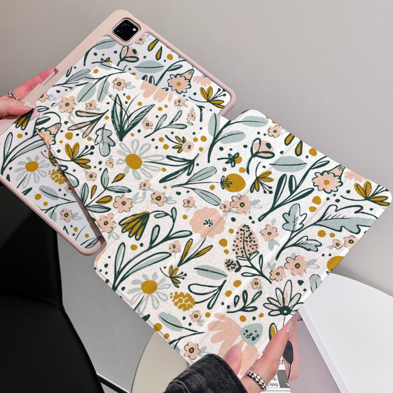 เคส IPAD อะคริลิคใสเหมาะสําหรับ IPAD Air6 Air5 Air4 10.9 Pro11 Gen10 Gen9 Gen8 Gen7 10.2 ใบดอกไม้หัก Gen6 Gen5 Air1 Air2 Air3 720° ฝาครอบ iPad หมุนได้