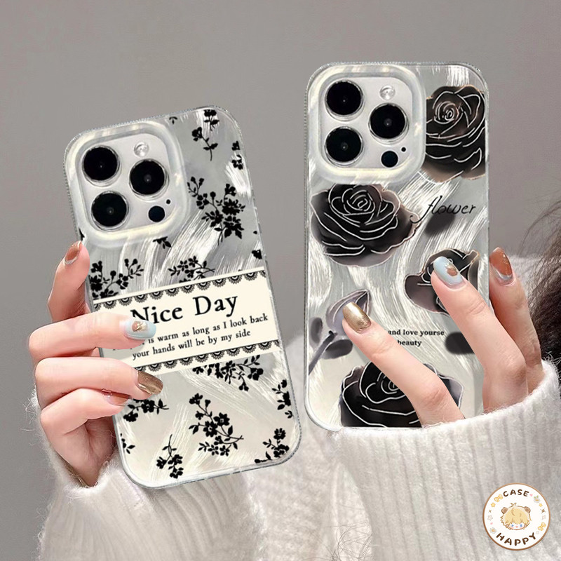 แท็กภาษาอังกฤษลายดอกกุหลาบโรแมนติกสไตล์ย้อนยุค เคสIPhone 16 15 11 12 13 14 Pro Max 8 16 7 15 14 Plus X XR XS Max SE 2022