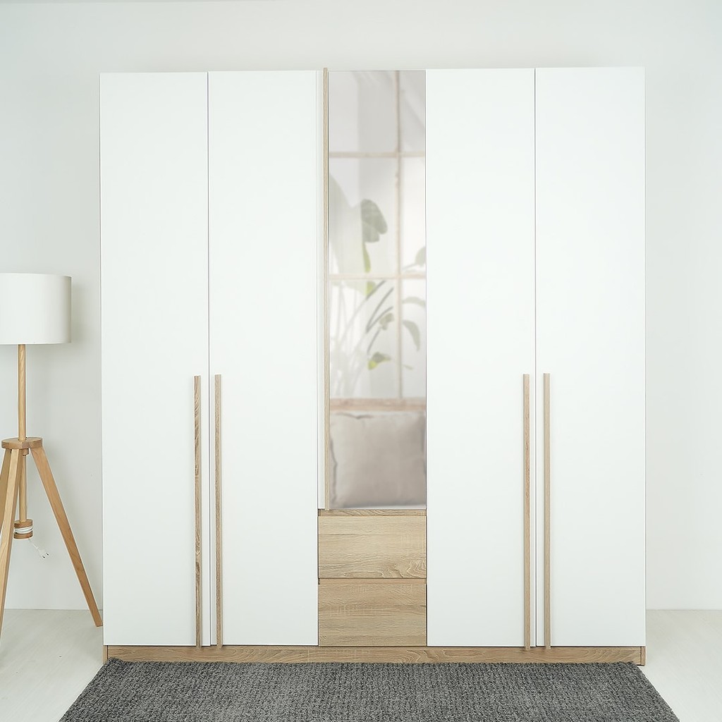 Looms ตู้เสื้อผ้าบานเปิด รุ่น REMUS-G สีโซลิดโอ๊คตัดสีขาว (200x56x220 ซม.)  แบรนด์ LOOMS
