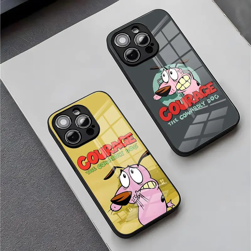 C-courage ขี้ขลาดสุนัขกรณีโทรศัพท์สำหรับ iPhone 15 PRO MAX 14พลัส12มินิ11 13 x XR XS 8 7บวก SE กระจกปกหลัง