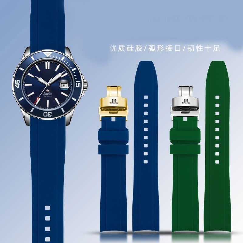 สายรัดปลายโค้ง 22 มม. เหมาะสําหรับ Blancpain X S-Watch Fifty-Strap เครื่องมือสายซิลิโคนอ่อนนุ่มผู้ชายผู้หญิงกันน้ํากีฬาสายรัดข้อมือผีเสื้อหัวเข็มขัด