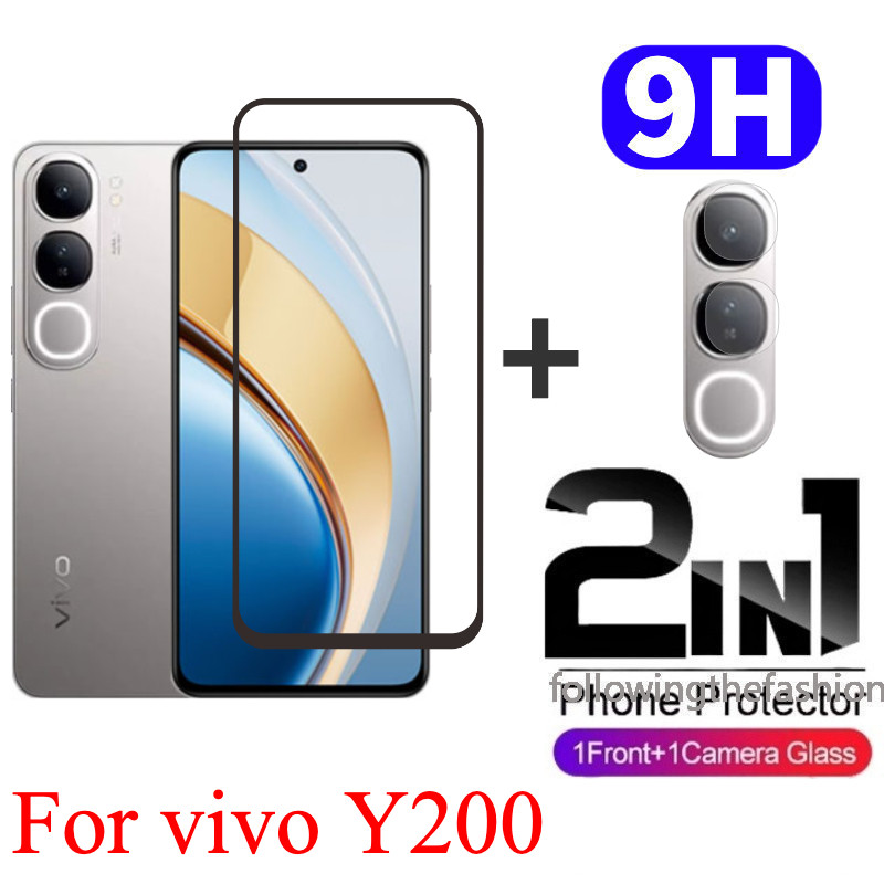 2 in 1 ป้องกันหน้าจอสําหรับ vivo Y200 Y 200 5G 2024 Full Coverage HD กระจกนิรภัยป้องกันหน้าจอโทรศัพท์ฟิล์มด้านหน้ากล้องกลับฟิล์ม