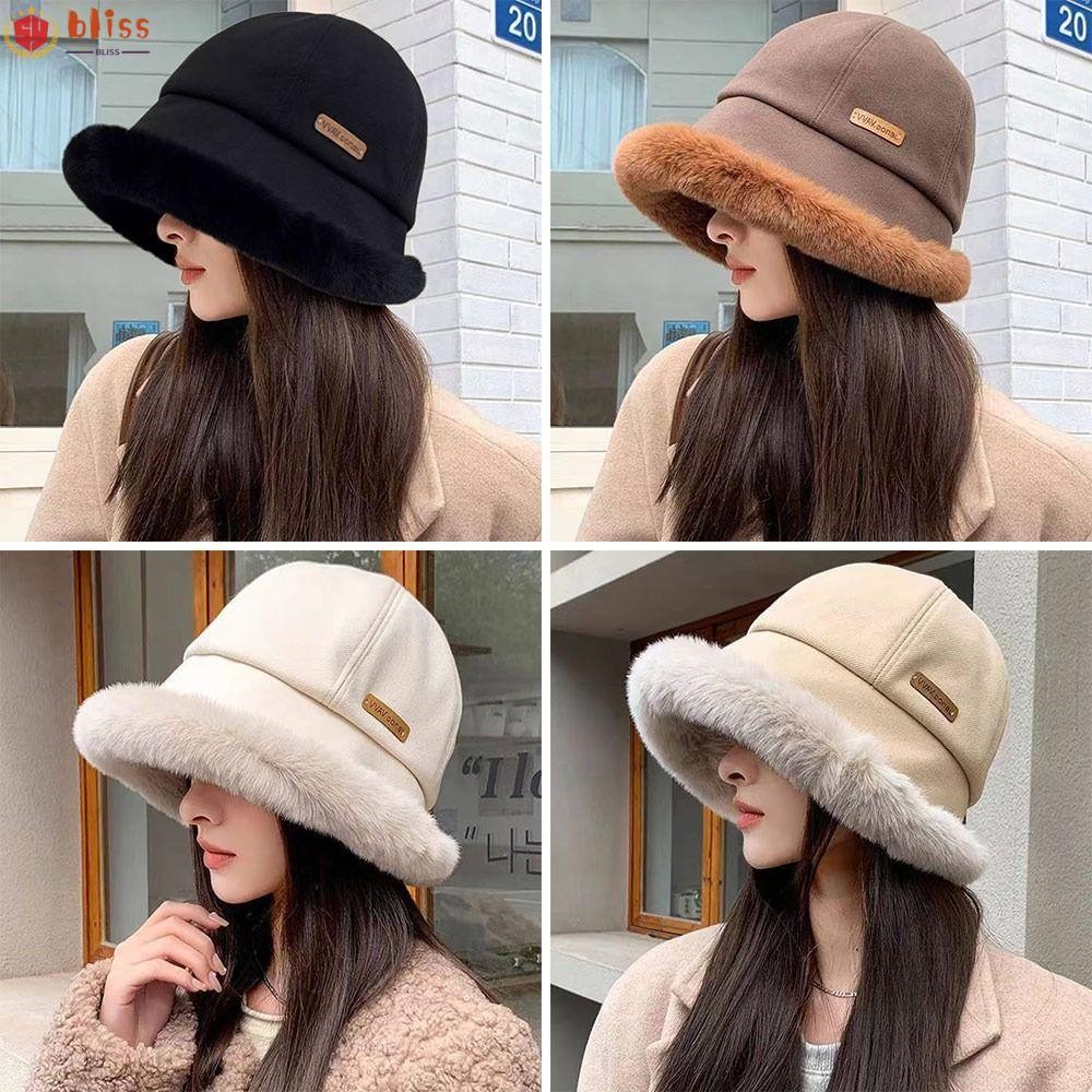 Blliss กลางแจ้งหนาอบอุ่น Plush ถังหมวก Puffy บวกกำมะหยี่ฤดูหนาวสบาย ๆ ชาวประมงหมวกผู้หญิง