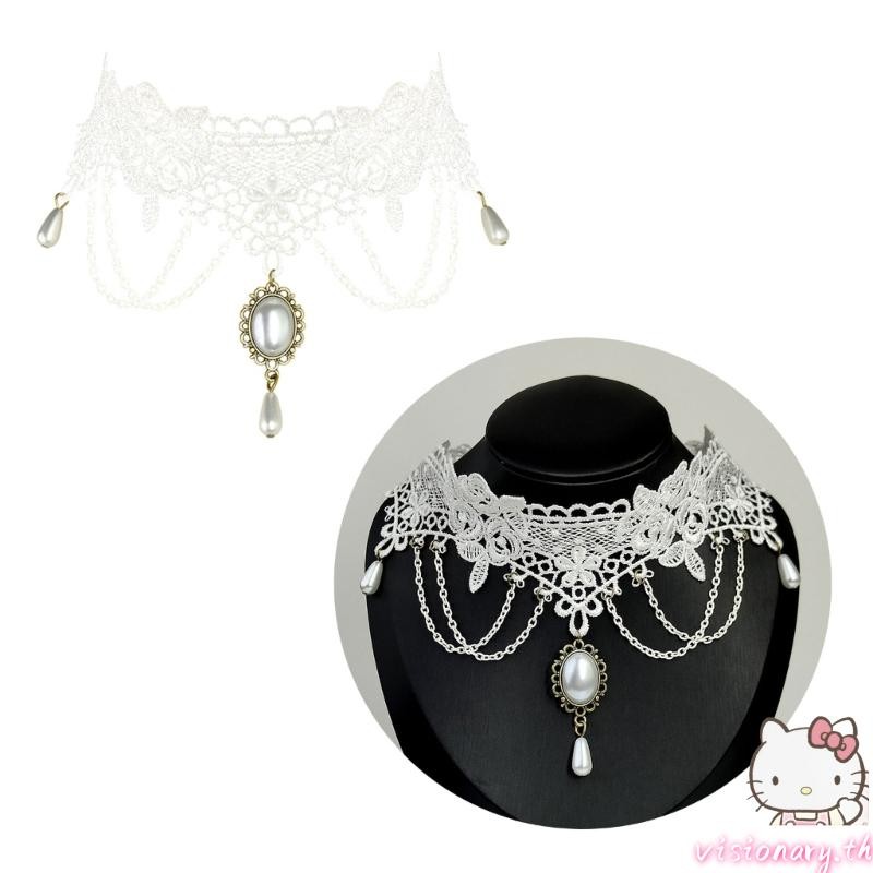 Vision Goth ลูกไม้ตาข่ายอัญมณีจี้ Choker สร้อยคอคุณภาพสูงสําหรับผู้หญิง Elegant All-matched ปรับ Chain Jewelr