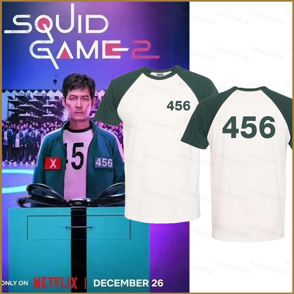 Sta5 Squid Game Season 2 กีฬาสวมใส่หมายเลข 456 001 เด็กผู้ใหญ่เสื้อยืดคอสเพลย์ผ้าแขนสั้นด้านบน