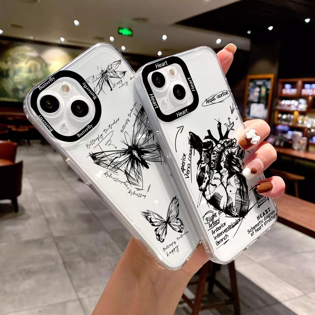 Shell สําหรับ VIVO Y19S Y100 V40 Lite Y11 Y17 Y12 Y20 Y36 Y15S Y17S V23 V27 Pro Y35 เคสโทรศัพท์การ์ตูนเกาหลีซิลิโคนสีดําสีชมพูนุ่มผีเสื้อโปร่งใส