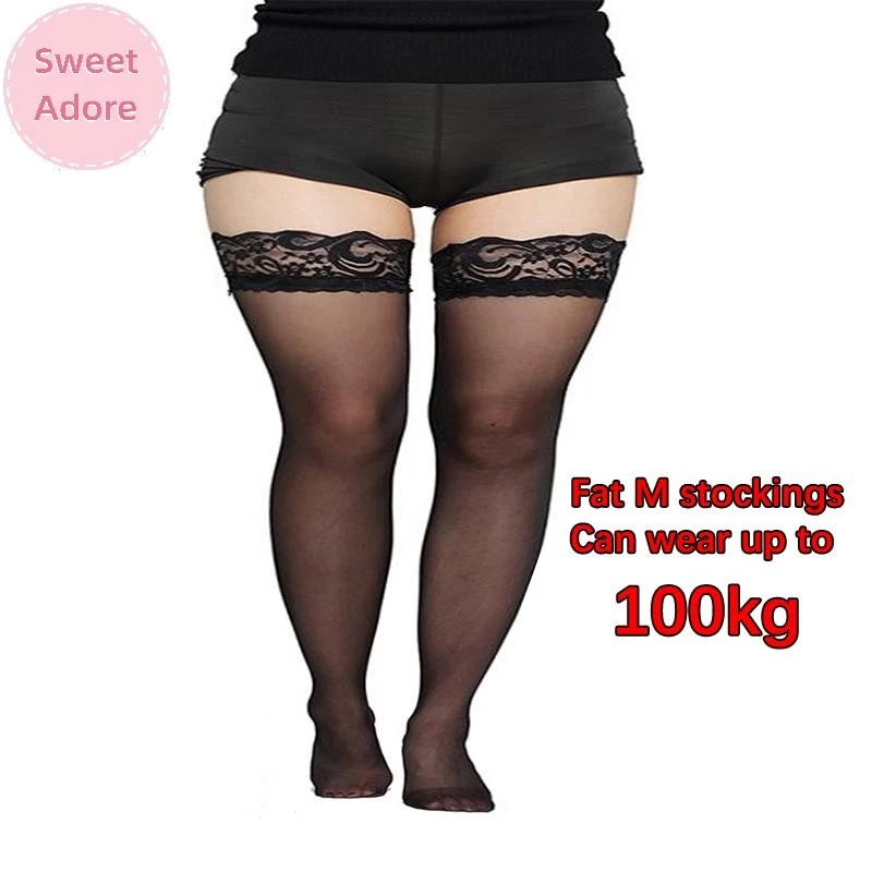 Sweetadore ขนาดใหญ่ผู้หญิงถุงน่องลูกไม้เข่าถุงเท้าขนาดใหญ่ Plus ขนาดเซ็กซี่ต้นขา Pantyhose Anti-slip ถุงเท้า TH