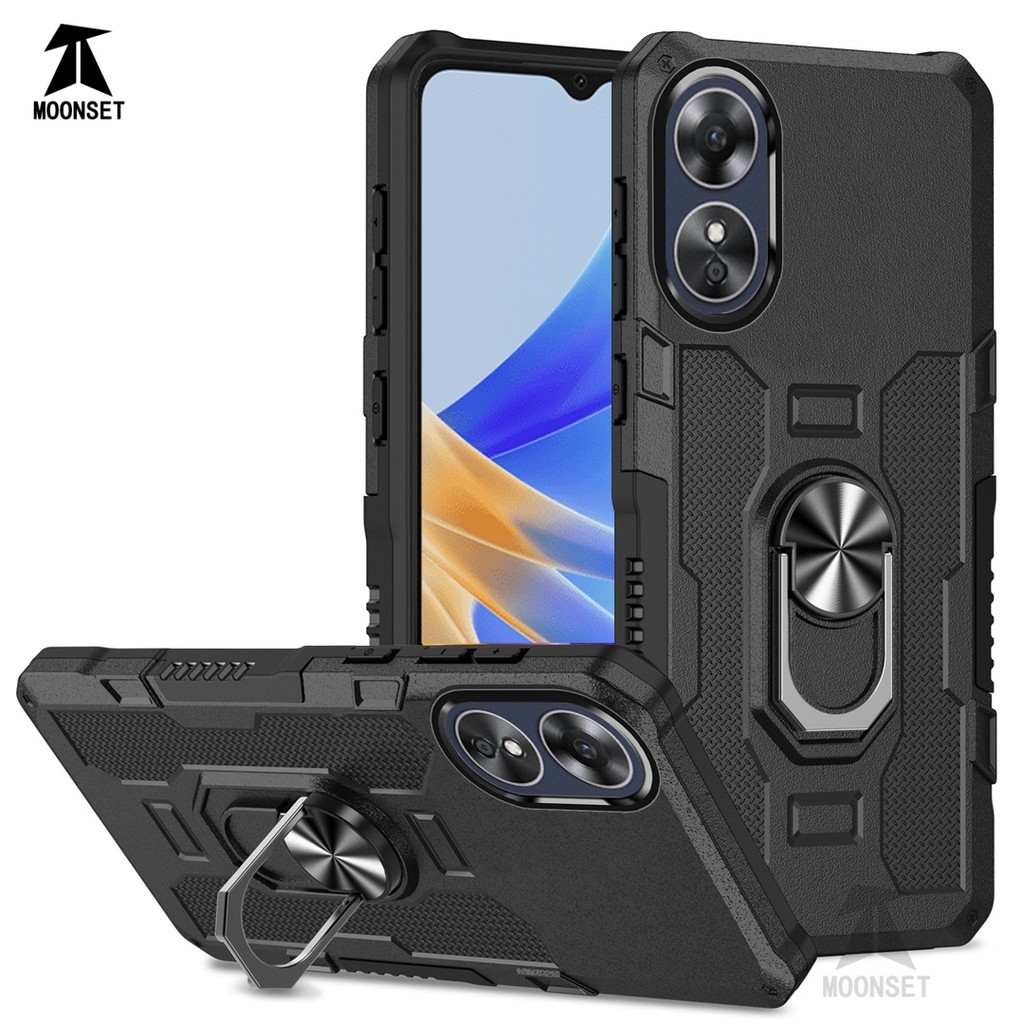 สําหรับ OPPO A17 / A17K กรณี Hard PC กลับ Soft TPU Edge กล้องป้องกันแหวนผู้ถือ Kickstand กันกระแทก Slim บางฝาครอบ
