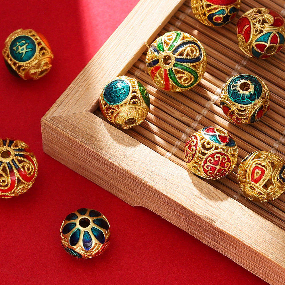 St.kunkka Retro ตําแหน่งลูกปัดทองแดง Cloisonne น้ํามันหยด Hollow Spacer ลูกปัดพรีเมี่ยมโบราณ DIY เครื่องประดับ