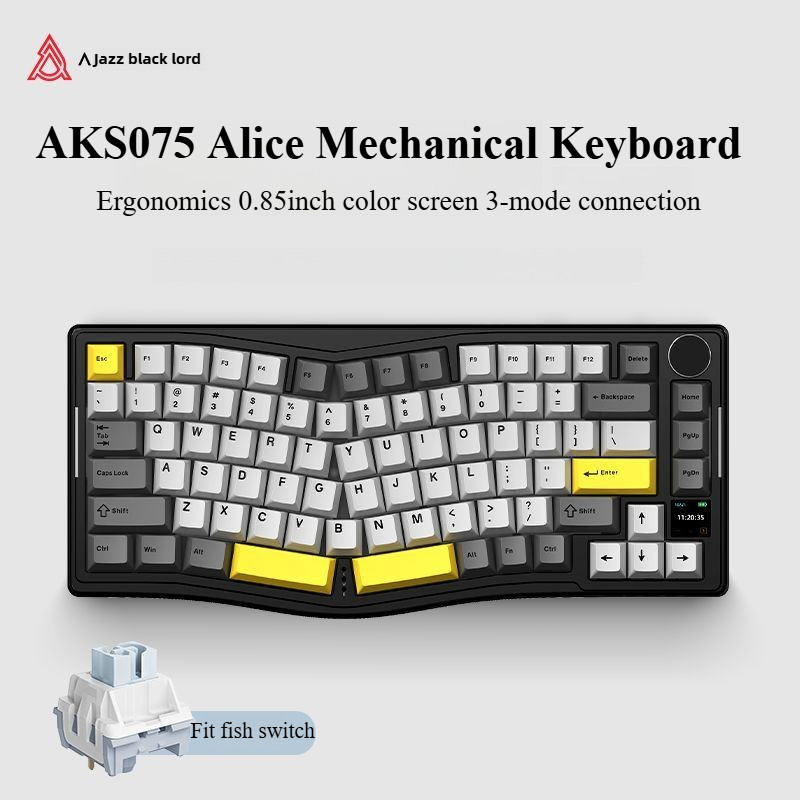 Ajazz AKS075 Alice Mechanical Keyboard Tri-mode พร้อมจอแสดงผลและโครงสร้างปะเก็น Konb VIA รองรับ Full