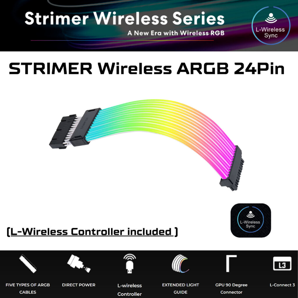 LIAN LI Strimer Wireless ARGB 24 PIN (PW24-1W-T) With L-WIreless Controller Extension Cable