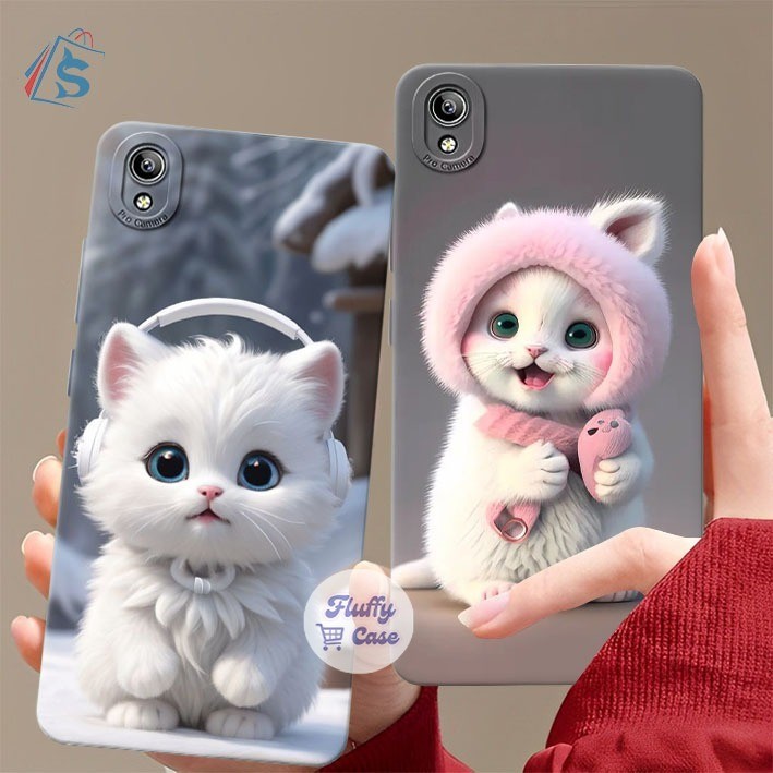HP [FLUFFYCASE] Softcase Vivo Y81 Y71 Y71i Y83 Finger Y91C Y1S V20 V21 4G 5G V21E Y53 CUTE CAT Motif