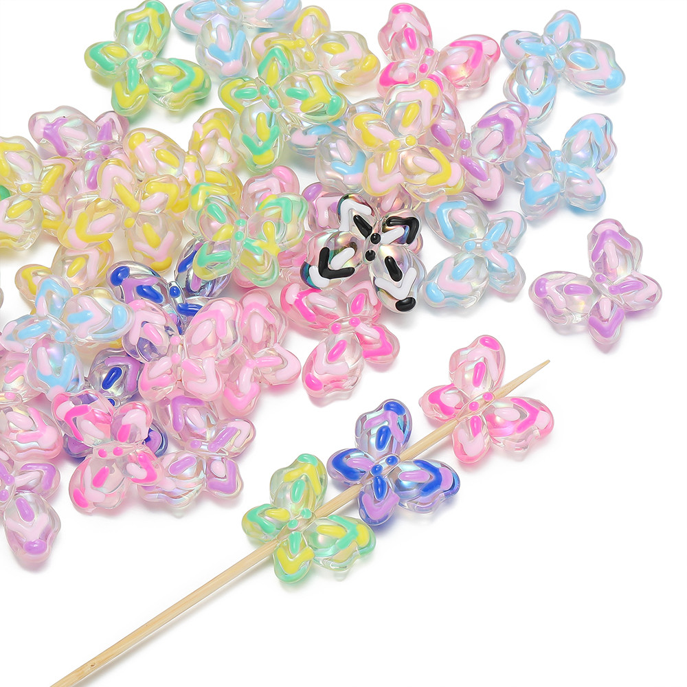 ลูกปัดผีเสื้อทาสีมือ สีน่ารัก สำหรับDIYห่วงโซ่โทรศัพท์ แฮนด์เมด