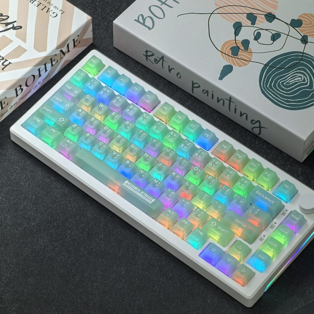 อังกฤษ/ไทย/เกาหลีสีเขียว Matte Keycap โปร่งใส 122 คีย์ Cherry Profile PC ABS Light Transmission Mech