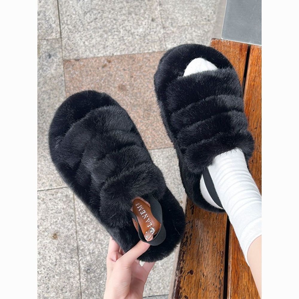 รองเท้าบ้าน Furry รองเท้าแตะสวมใส่ด้านนอกนักเรียนหนา Soled เวอร์ชั่นเกาหลี