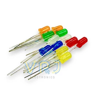 หลอดไฟ LED 5mm (แพ็ค 100 ตัว) ไฟ 3V ไดโอดเปล่งแสง สีแดง สีเหลือง สีเขียว สีขาว สีน้ำเงิน สีส้ม