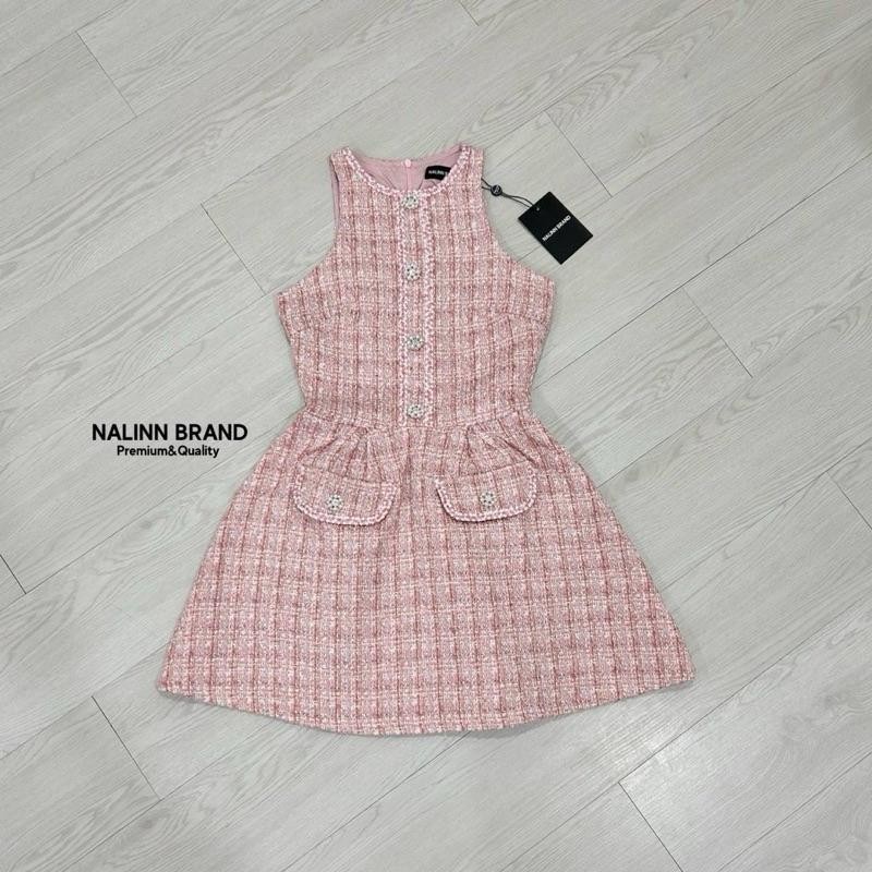 (พร้อมส่ง) เดรสแขนกุดผ้าทวิตสีโทนชมพู เดรสสีชมพู งานป้าย Nalinn43 ร้านK.