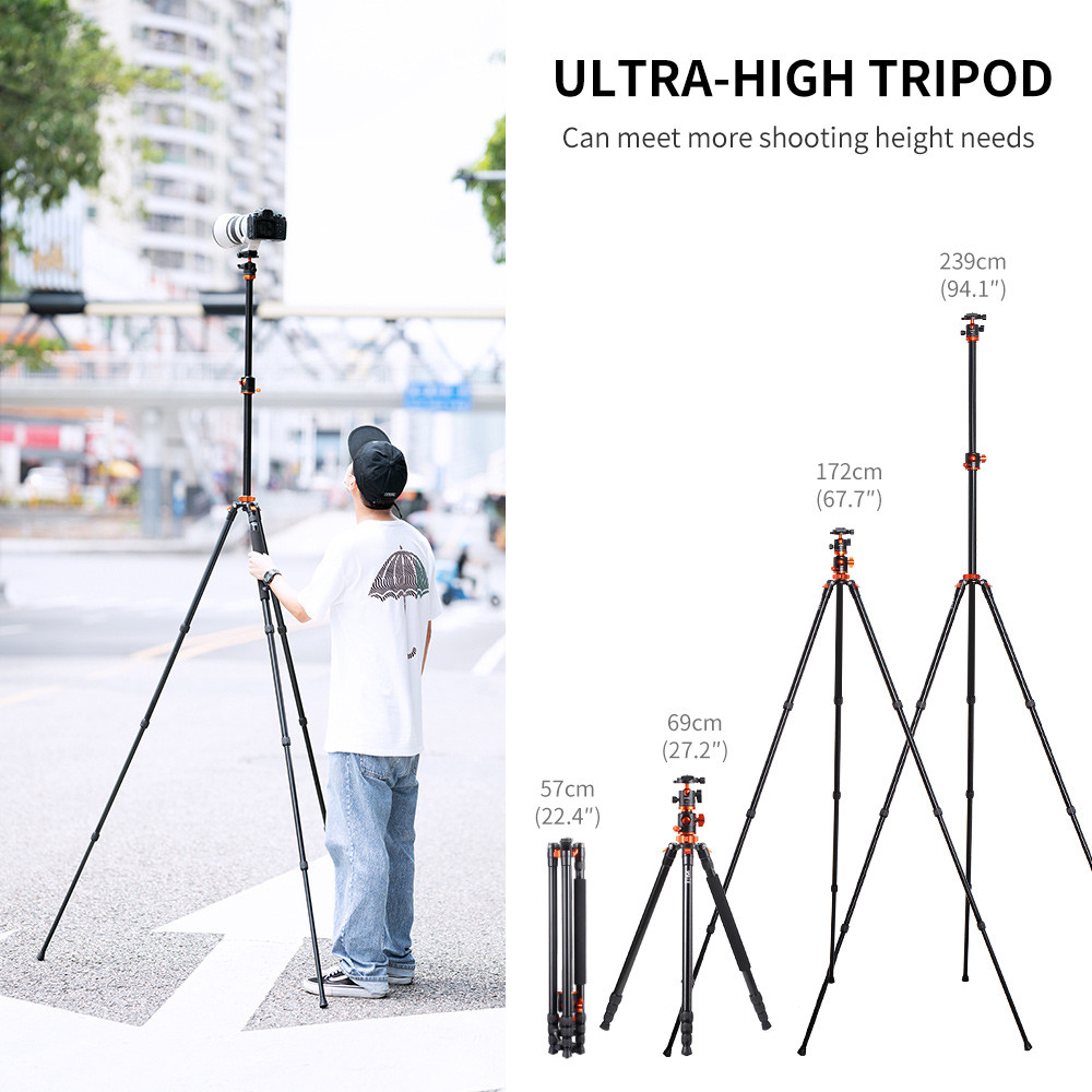 ขาตั้งกล้อง K & F CONCEPT SA254T1 2.39M/94.1 นิ้ว Professional การถ่ายภาพขาตั้งกล้อง Monopod กล้องแนวนอนขาตั้งกล้อง Aluminu Cam1114