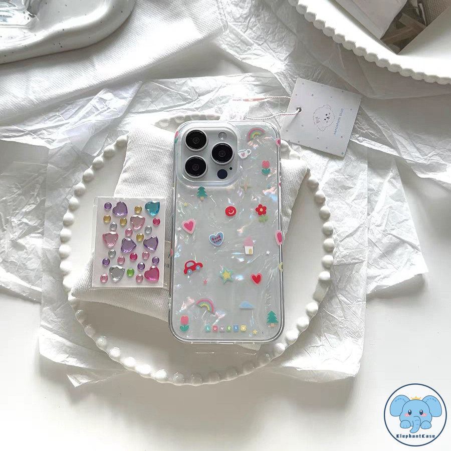 แฟชั่นรักหัวใจเข้ากันได้เคสไอโฟน 11 16 15 13 12 14 Pro Max 16 7 8 16 15 14 Plus XR X XS Max SEดอกไม้น่ารักกระดาษลูกอมเคส