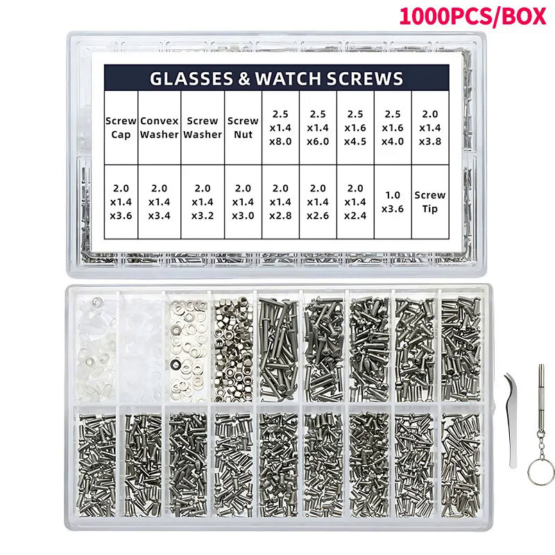 1000pcs/box M1 M2 M2.5 Universal Micro Mini Glasses Sunglass Watch Spectacles Screws Nuts Screwdrive